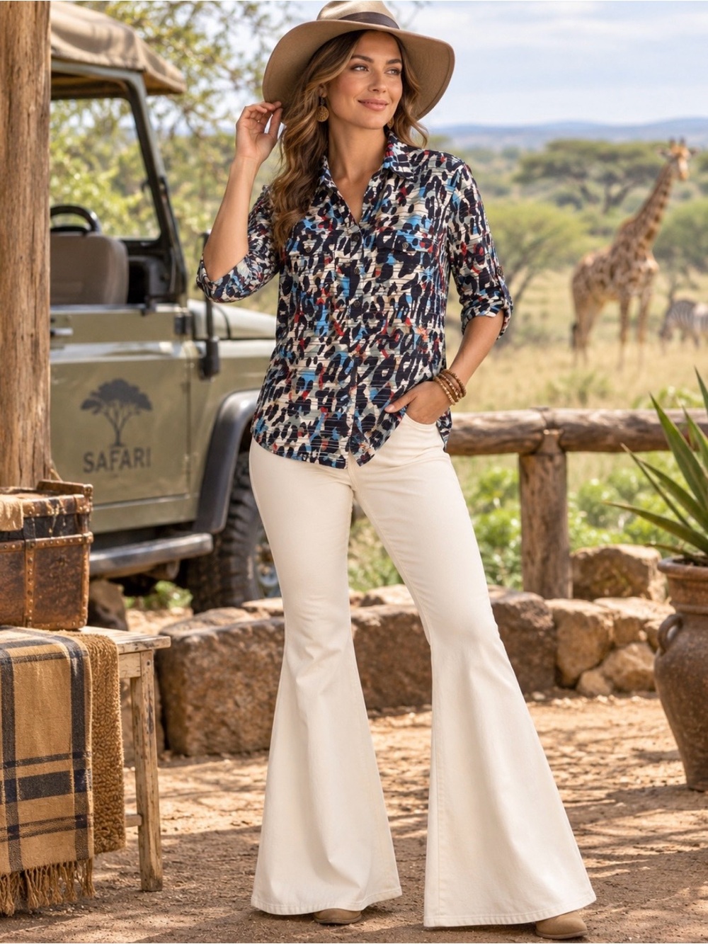 Cathy Daniel’s colorful animal print top